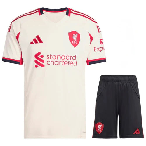 Conjunto Infantil Liverpool alternativo branco 2025/2026